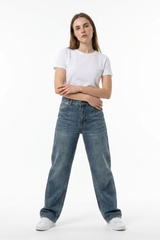 Women's 100% Cotton Dirty Washed Relaxed Straight Leg Jeans