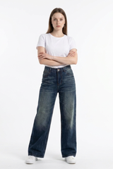 Women's Classic Blue Wash High Waist Straight Leg Jeans