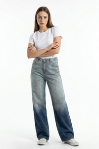 Women's 100% Cotton Gradient Washed Straight Leg Jeans
