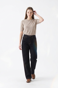 Women's Raw Black Wash High Waist Straight Leg Jeans