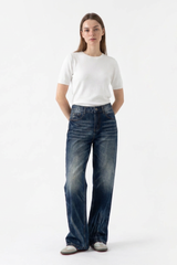 Women's Heavy Wash High Waist Straight Leg Jeans
