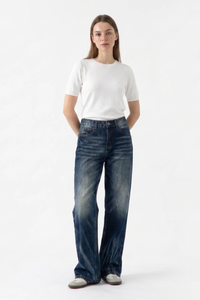 Women's Heavy Wash High Waist Straight Leg Jeans
