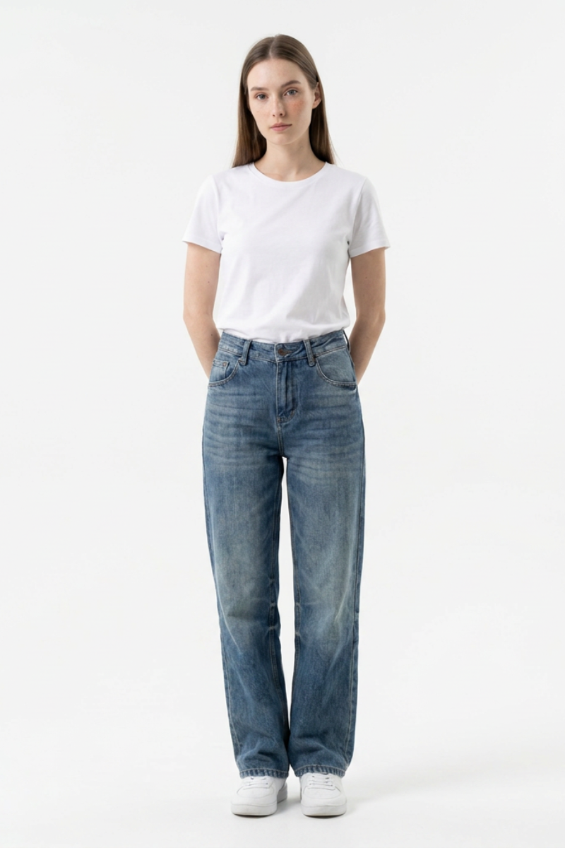 Women's High Waist Loose Straight Leg Jeans