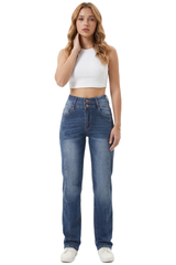 Women's Fall Washed Double-Button Panelled Jeans