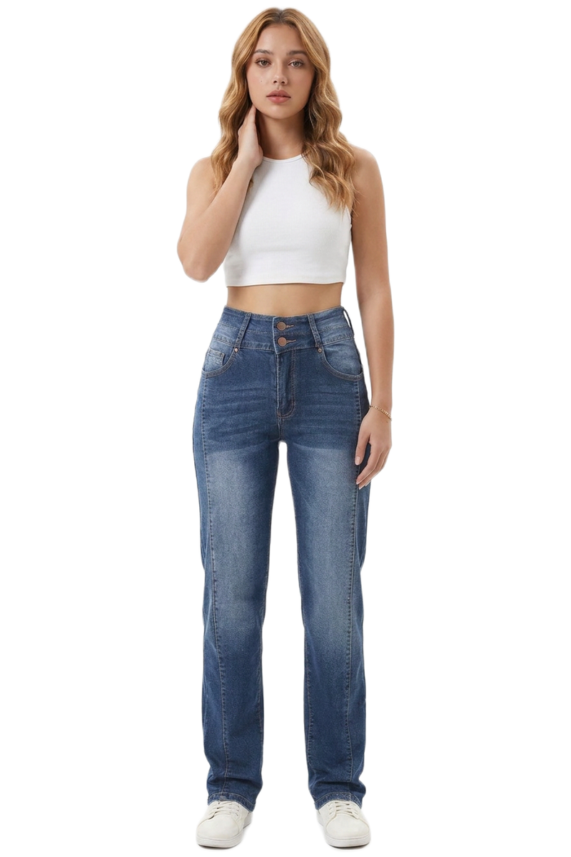 Women's Fall Washed Double-Button Panelled Jeans