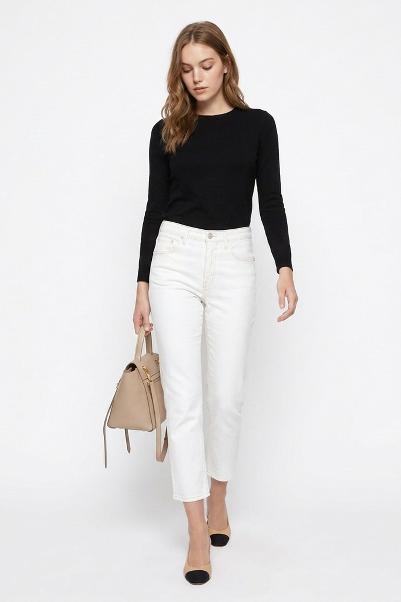 Women's High Waist Slim Fit Cropped Straight-Leg Jeans
