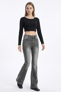 Women's Wash High Waist Stretch Slim Fit Flare Jeans