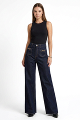 Women's Fall Front Pocket High Waist Stretch Wide Leg Jeans