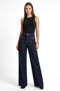 Women's Fall Front Pocket High Waist Stretch Wide Leg Jeans