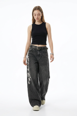 Women's Floral Embroidered Stretch Wide Leg Jeans
