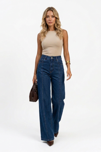 Women's High Waist Relaxed Stretch  Wide Leg Jeans