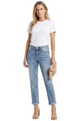 Women's Fall Washed Slim Fit Cropped Straight Leg Jeans