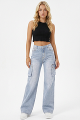Women's Streetwear Side Pocket Relaxed Wide Leg Cargo Jeans
