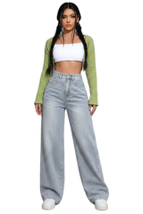 Women's High-Waisted Vintage Washed Baggy Wide-Leg Jeans