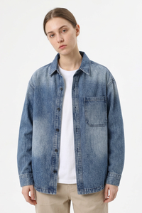 Women's Relaxed Washed Long Sleeve Denim Shirt Jacket