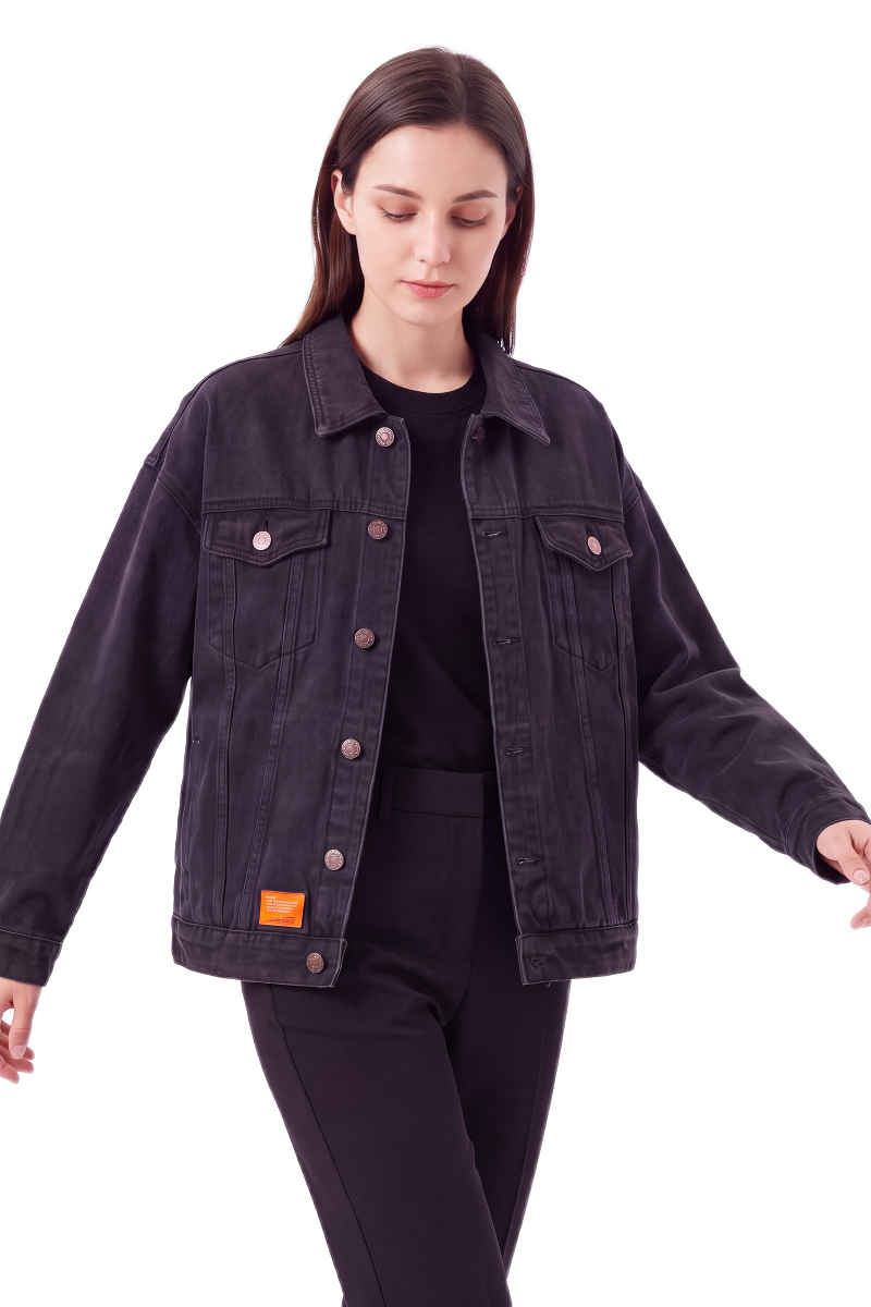 Women's Vintage Wash Drop-Shoulder Denim Jacket