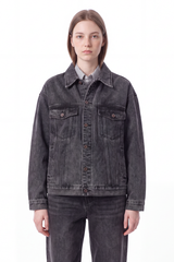 Women's Washed Black Grey Classic Denim Jacket