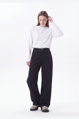 Women's 100% Cotton Pure Black Wash Loose Fit Wide Leg Jeans