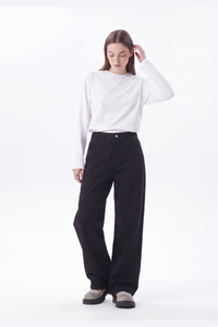 Women's 100% Cotton Pure Black Wash Loose Fit Wide Leg Jeans