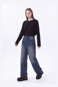 Women's High Waist Wash Wide Leg Jeans