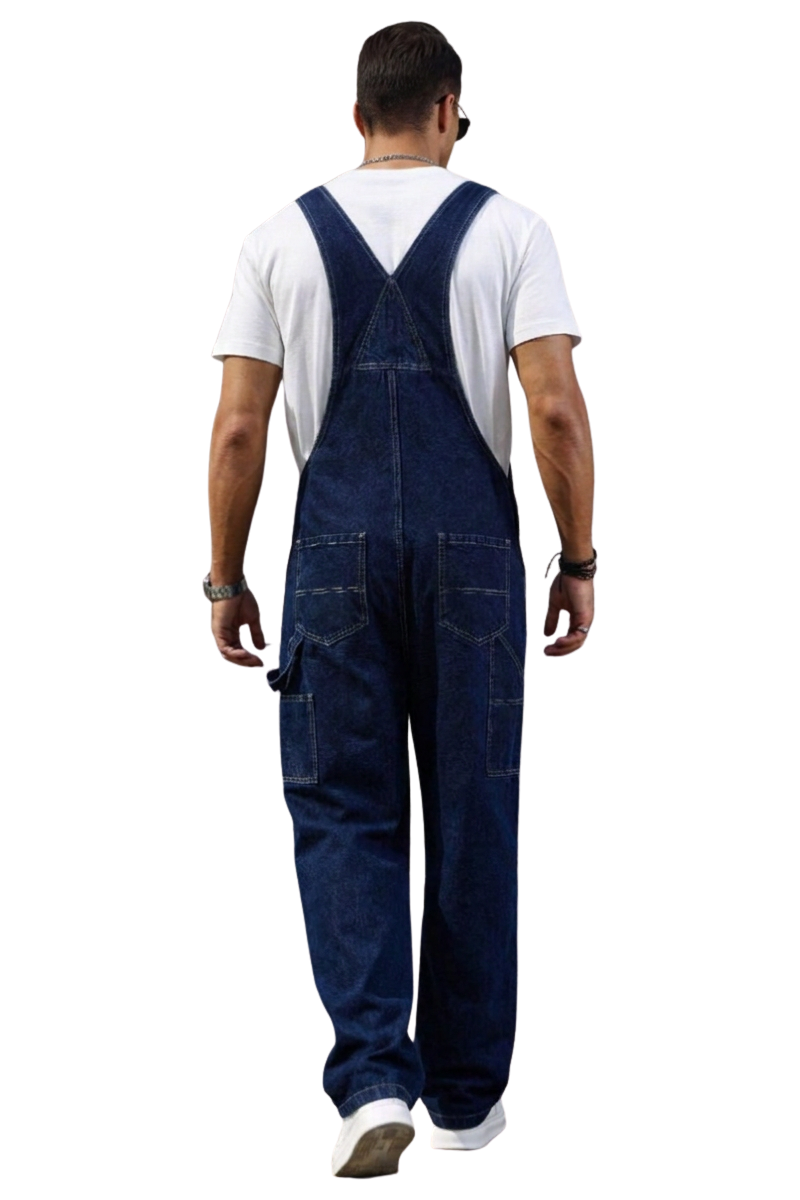 Men's 100% Cotton Loose Fit Multi-Pockets Denim Overalls