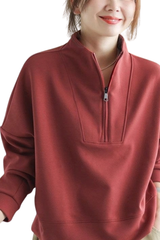 Women's Fall Loose Cropped Drop Shoulder 1/4 Zip Sweatshirt