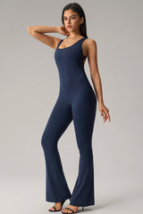 Women U-Neck Open-Back Sculpting Flared Pants Yoga Bodysuit