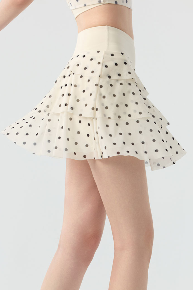 Women's Polka Dot Mesh High Waist Tiered Sports Skort
