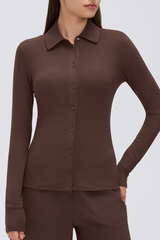 Women's Button-Front Polo Slim Fit Shirt Long-Sleeve Top