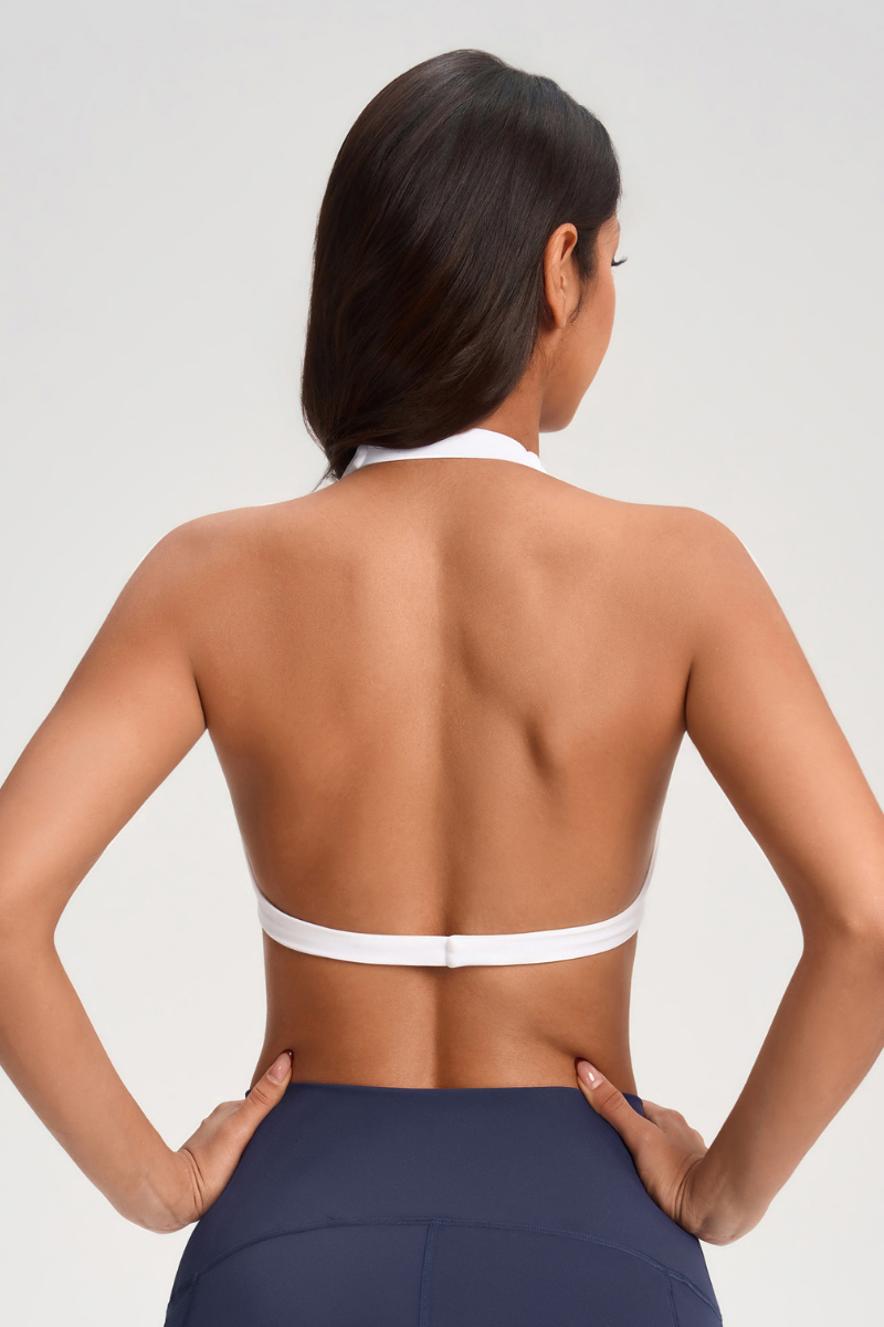 Women's Twisted Knot Halter Open-Back Sports Bra