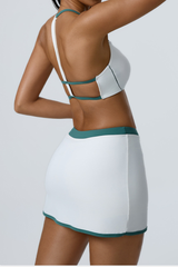 Women's Color-Block Sports Bra & Slit Mini Skirt Set