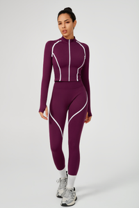 Women's Seamless Color-Block Jacket & Yoga Legging Two-Piece Set