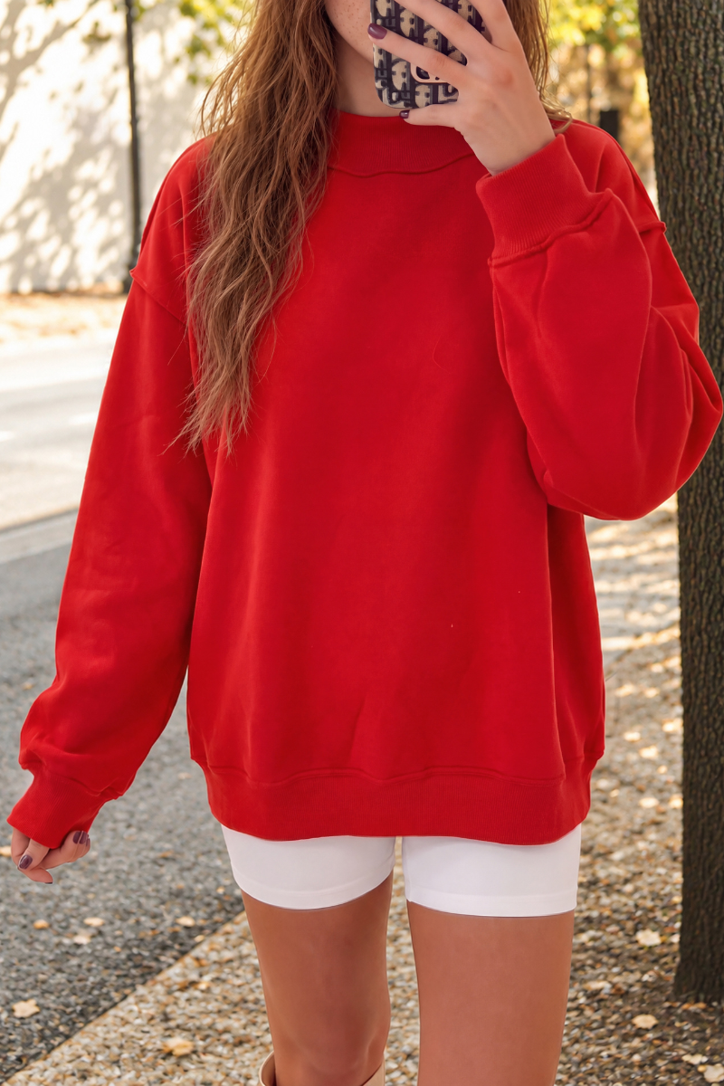 Women's Fall Drop Shoulder Loose Fleece Mock Neck Sweatshirt