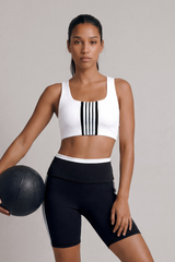 Women's Striped Sports Bra & Bike Shorts 2Pcs Workout Set