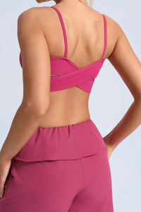 Women's Athletic Thin Strap Knot Front Criss Cross Back Bra