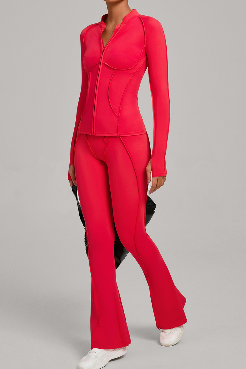 Ladies' zipper long-sleeve two-piece set