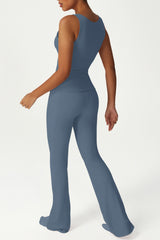 High-stretch tops folded high-waisted flared pants 2-piece set