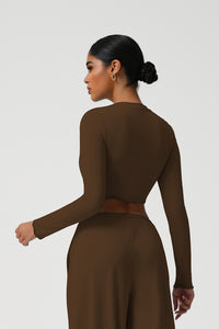 Women Slim Fit Wave Hem Yoga Long Sleeves