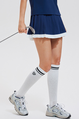 Women's Tennis Color Block Pleated Skirt with Built-in Short