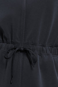 Women Stand-Collar Mid-Length Drawstring Waist Casual Commuting Jacket