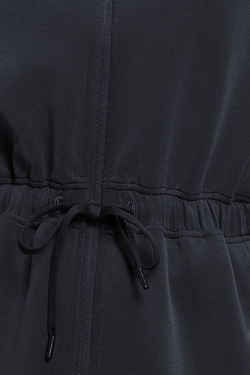 Women Stand-Collar Mid-Length Drawstring Waist Casual Commuting Jacket