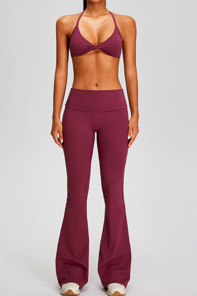 Women's Sport Set:Twist Front Triangle Cup Bra & Flare Pants