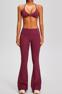 Women's Sport Set:Twist Front Triangle Cup Bra & Flare Pants
