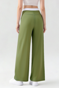 Women's Athletic High-Waisted Color Block Wide Leg Pants