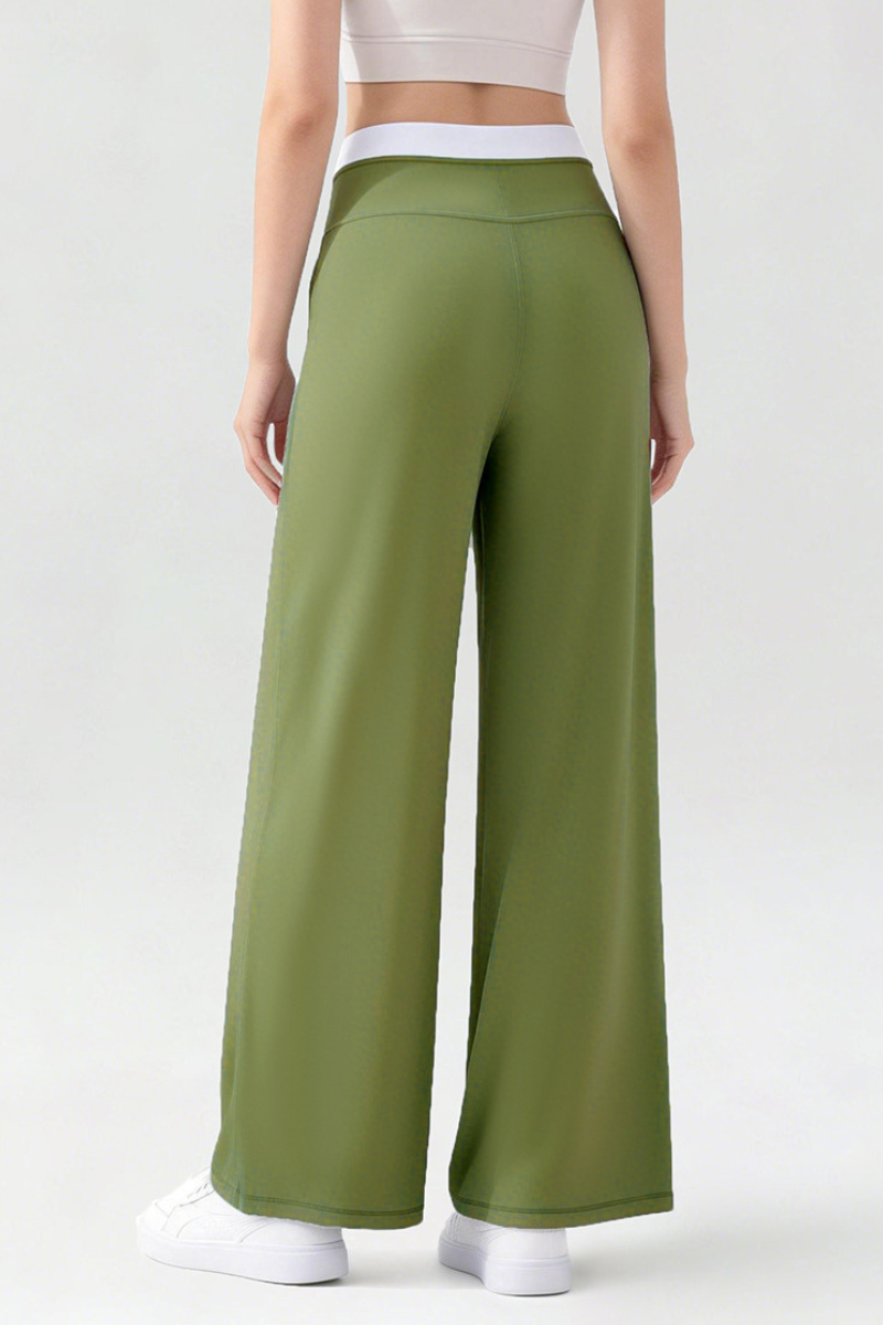 Women's Athletic High-Waisted Color Block Wide Leg Pants