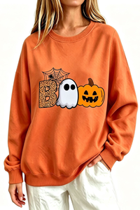 Women's Fall BOO Letter Print Graphic Halloween Sweatshirt