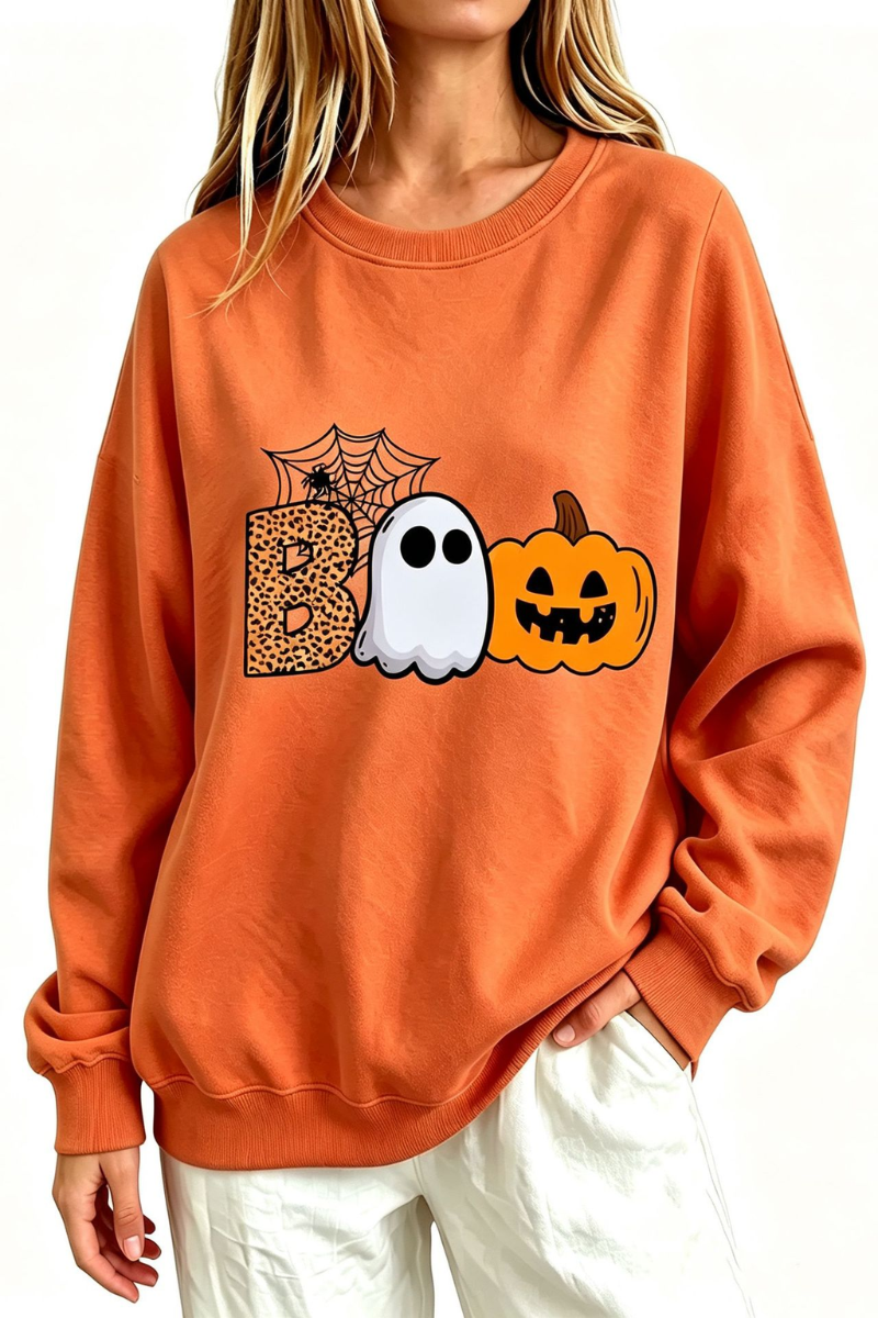 Women's Fall BOO Letter Print Graphic Halloween Sweatshirt