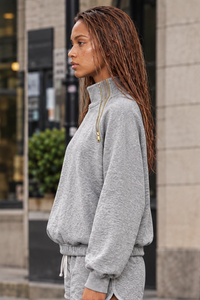 Women's Asymmetric Zip Elastic Hem Mock Neck Sweatshirt