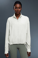 Women Windproof Stand-Collar Loose-Fit Adjustable Hem Workout Jacket