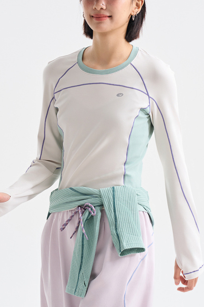 Women's Fall Slim-Fit Stripe Contrast  Long Sleeve T-Shirt